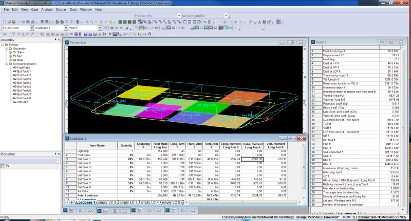 Maxsurf Barge Model Equilibrium Analysis Tank Levels