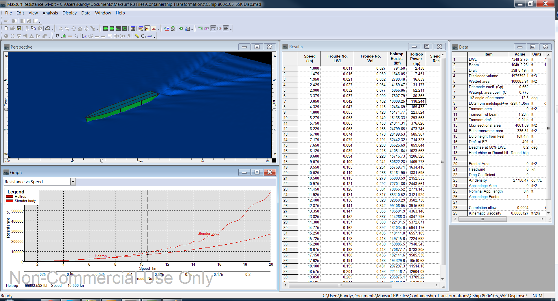 Maxsurf Resistance Screenshot 55K Containership