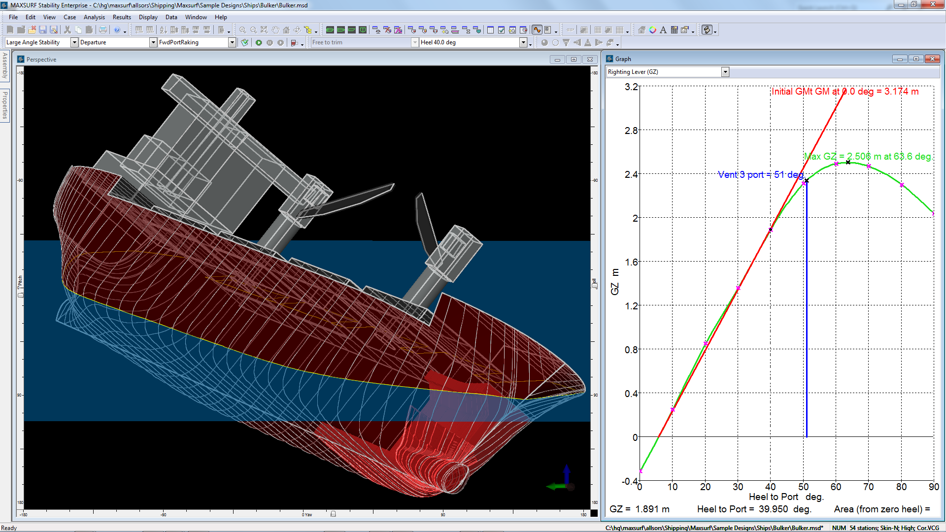 Maxsurf Large Angle Stability Cargo Vessel