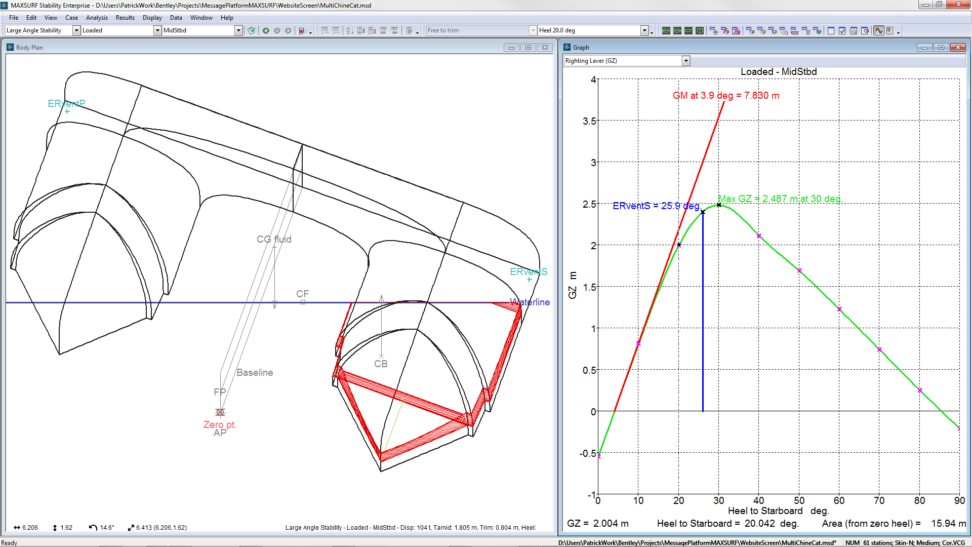 Maxsurf Large Angle Stability Catamaran Body Plan View