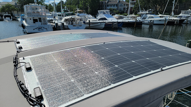 Beneteau 40 Renogy Solar Panels Custom Mounted on Bimini